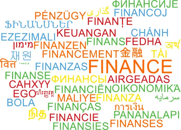 Finanzierung mehrsprachiger Wordcloud-Hintergrundkonzept — Stockfoto