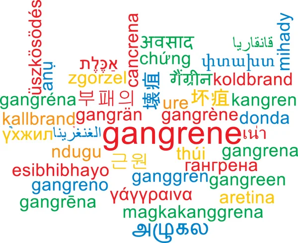 Gangréna vícejazyčné wordcloud pozadí koncepce — Stock fotografie