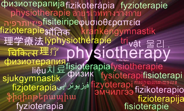 Physiotherapy multilanguage wordcloud background concept glowing — Stock Photo, Image