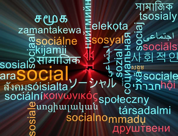 Social multilanguage wordcloud background concept glowing — Stock Photo, Image