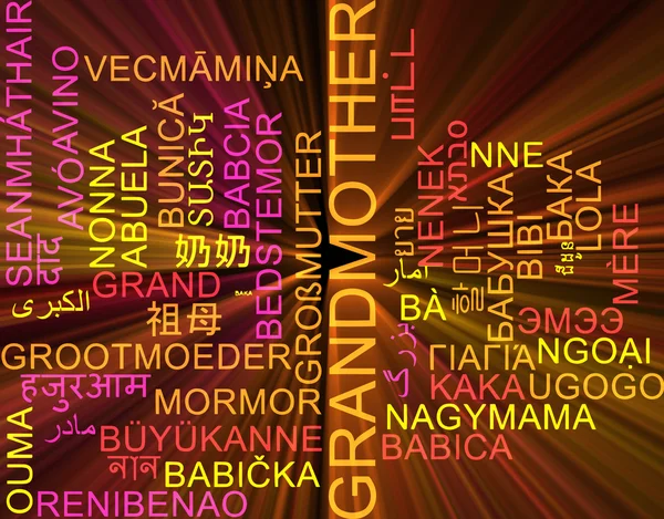 Grandmother multilanguage wordcloud background concept glowing — Stock Photo, Image