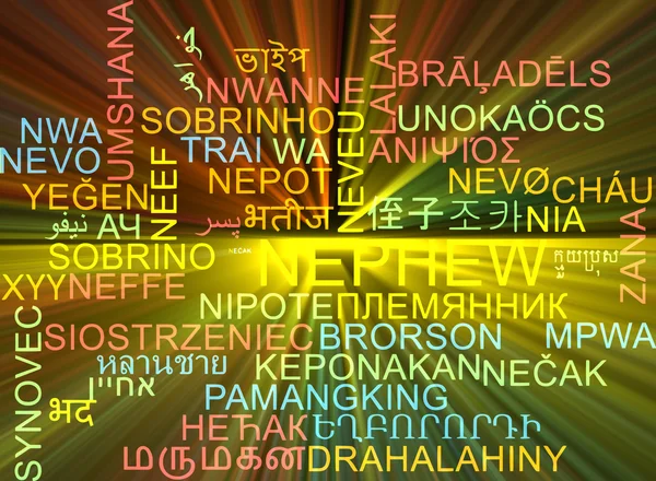 Ανιψιός multilanguage wordcloud φόντο έννοια λαμπερό — Φωτογραφία Αρχείου