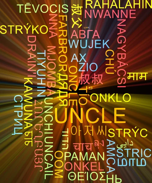 Uncle multilanguage wordcloud background concept glowing — Stock Photo, Image