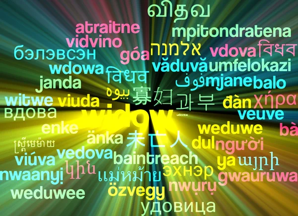 Widow multilíngue wordcloud conceito de fundo brilhante — Fotografia de Stock