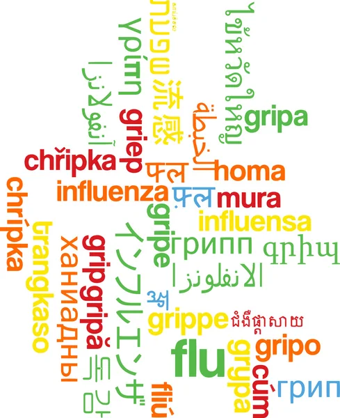 Grippe mehrsprachiges Wordcloud-Hintergrundkonzept — Stockfoto