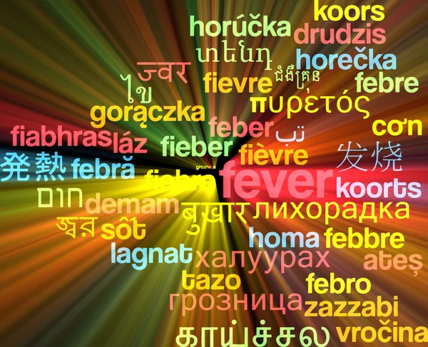 Fever multilanguage wordcloud background concept glowing — Stock Photo, Image