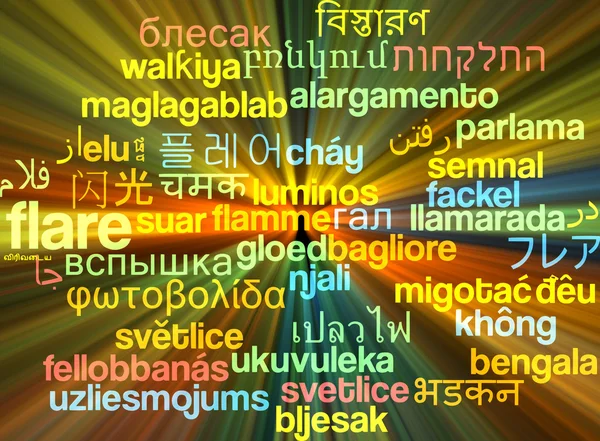 Flare multilingua wordcloud concetto di sfondo incandescente — Foto Stock