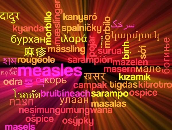 Rougeole multilingue wordcloud concept de fond rayonnant — Photo