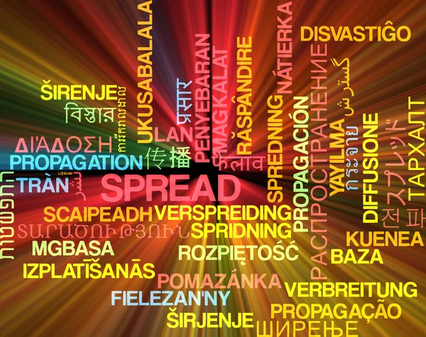 Spread multilanguage wordcloud background concept glowing — Stock Photo, Image