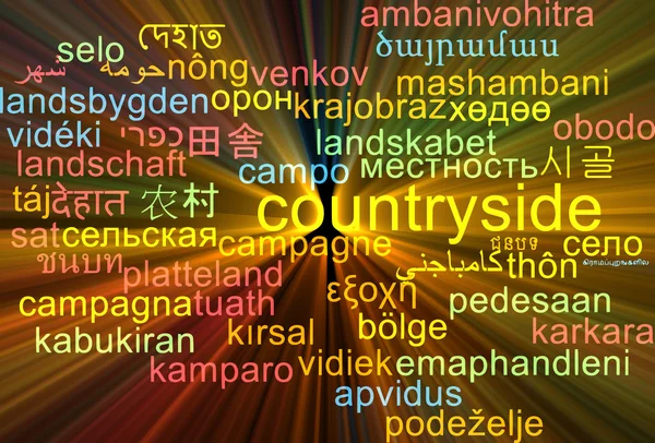 Countryside multilanguage wordcloud background concept glowing — Stock Photo, Image