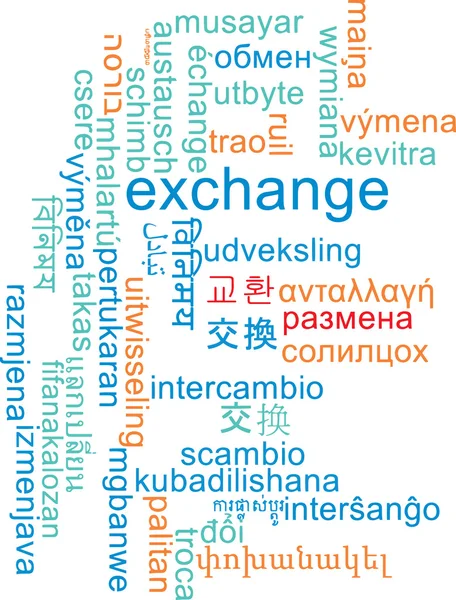 Exchange többnyelvű wordcloud háttér koncepció — Stock Fotó