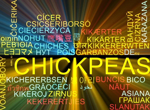 Cizrnu vícejazyčné wordcloud pozadí koncepce zářící — Stock fotografie