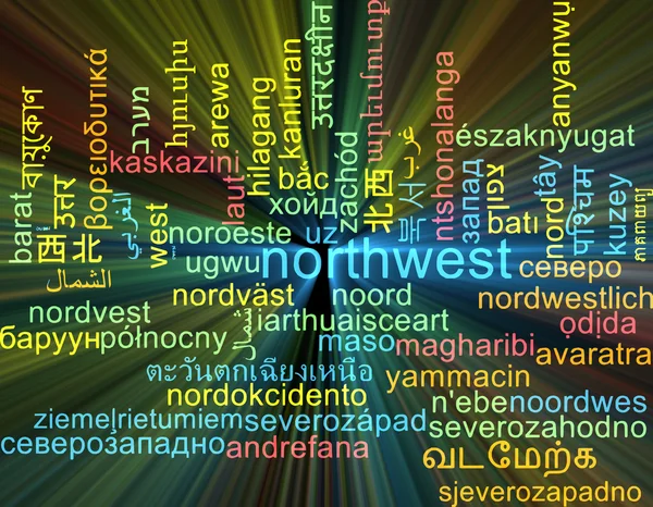 Északnyugati többnyelvű wordcloud háttér koncepció izzó — Stock Fotó