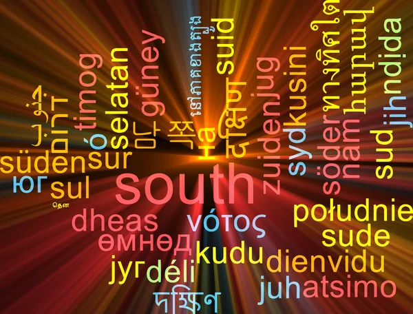South multilanguage wordcloud background concept glowing — Stock Photo, Image