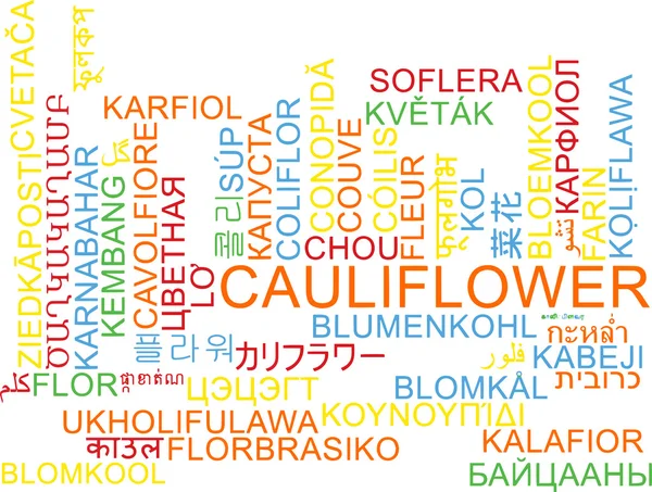 Karfiol többnyelvű wordcloud háttér koncepció — Stock Fotó