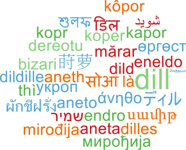 Dill mehrsprachiges Wordcloud-Hintergrundkonzept — Stockfoto