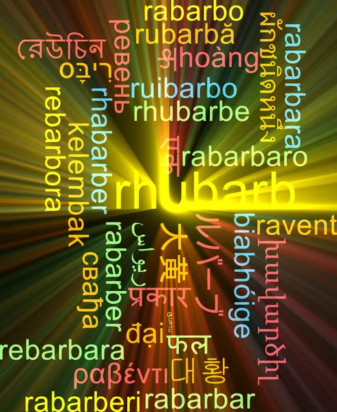 Rhubarb multilanguage wordcloud background concept glowing — Stock Photo, Image