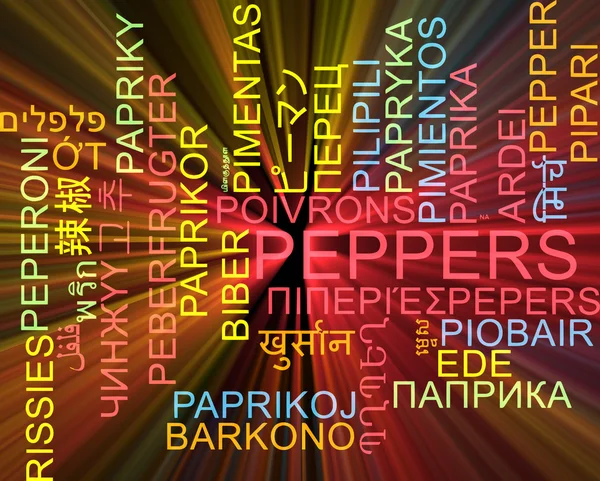 Peppers multilanguage wordcloud background concept glowing — Stock Photo, Image