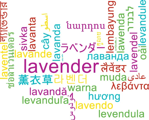 Lavender multilanguage wordcloud background concept — Stock Photo, Image