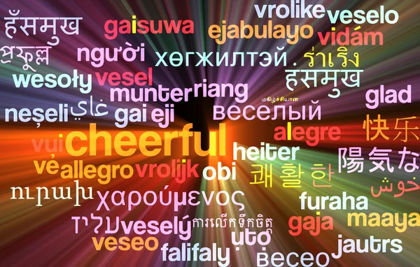 Veselá vícejazyčné wordcloud pozadí koncepce zářící — Stock fotografie