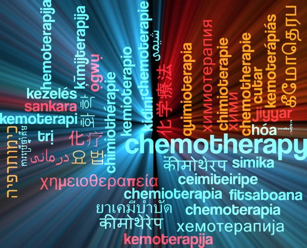 Quimioterapia multilíngue wordcloud fundo conceito brilhante — Fotografia de Stock