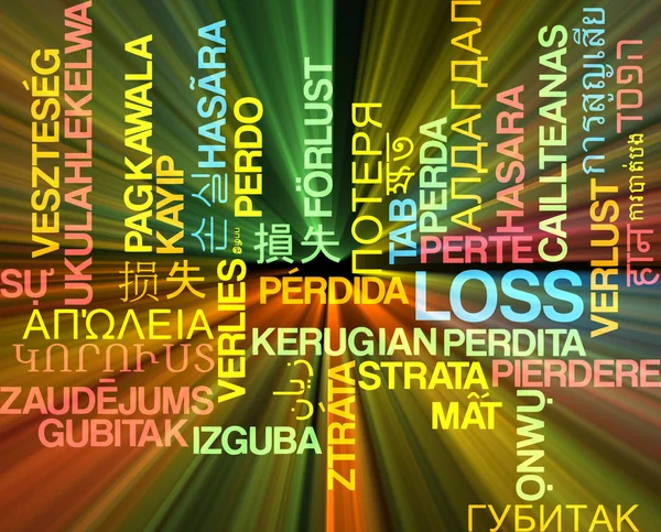 Loss multilanguage wordcloud background concept glowing — Stock Photo, Image