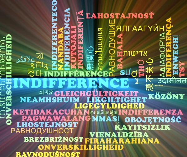 Indifferenza multilingua wordcloud concetto di sfondo incandescente — Foto Stock