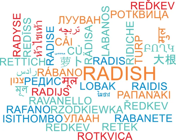 Ředkvičky vícejazyčné wordcloud pozadí koncepce — Stock fotografie