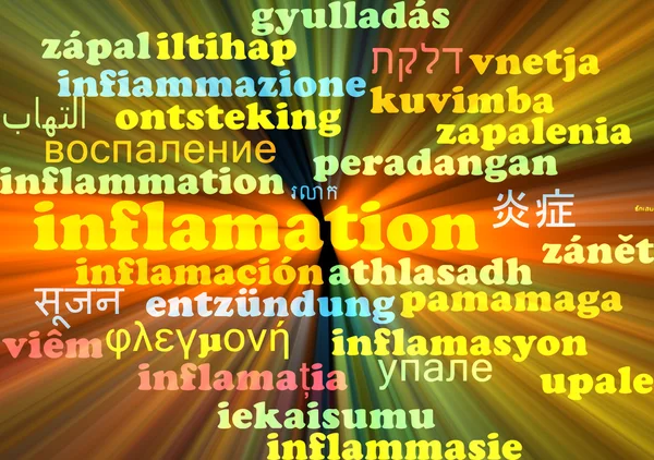 Inflamation multilanguage wordcloud background concept glowing — Stock Photo, Image