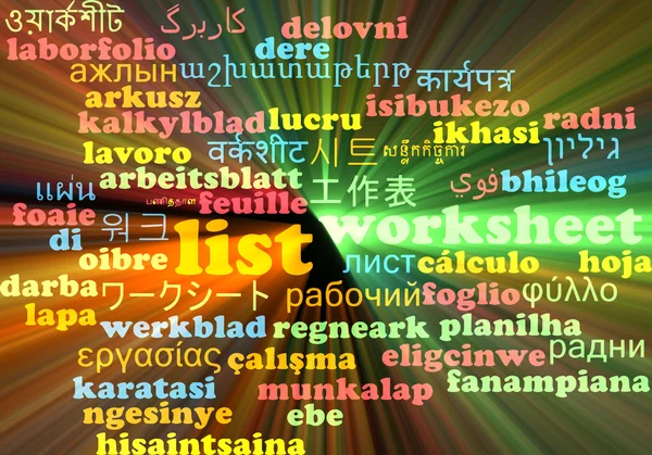 List multilanguage wordcloud background concept glowing — Stock Photo, Image