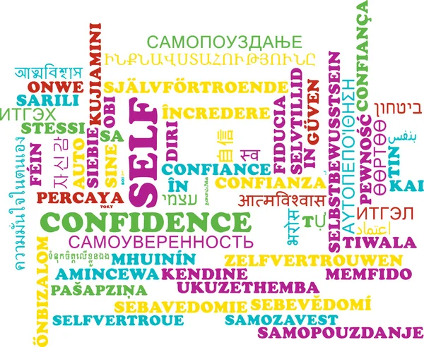 Auto-confianza multilenguaje wordcloud fondo concepto — Foto de Stock