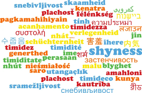 Timiditate multianguage wordcloud concept de fundal — Fotografie, imagine de stoc