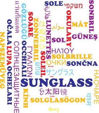 Sunglass çoklu dil wordcloud arka plan kavramı