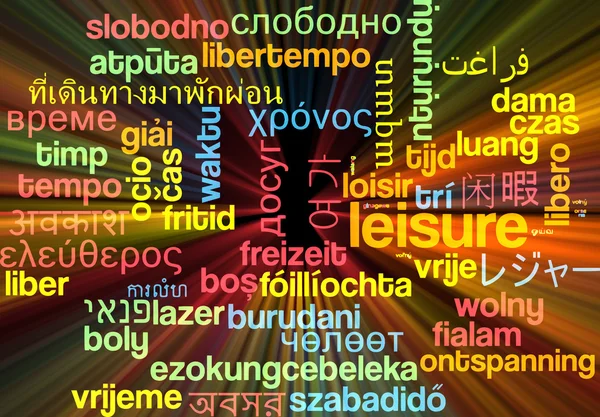 Ocio multilenguaje wordcloud fondo concepto brillante — Foto de Stock