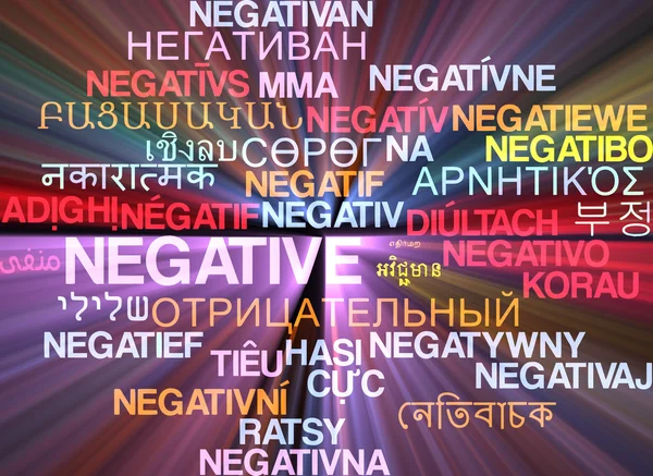 Concepto de fondo de wordcloud multilenguaje negativo que brilla — Foto de Stock