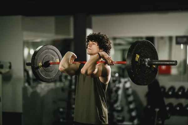 Young Muscular Man Doing Hard Training Barbell Gym — Stock Photo, Image