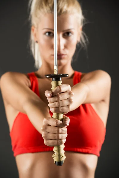 Sword In The Hands Of A Beautiful Woman — Stock Photo, Image