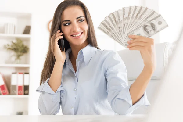 Young Businesswoman With Dollars — Stock Photo, Image