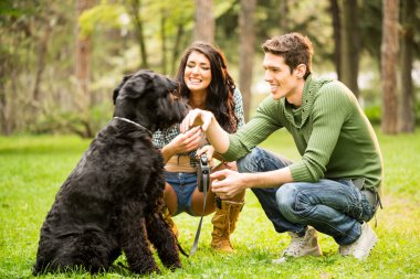 genç bir çift ile köpek