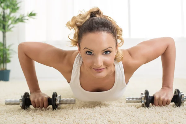 Woman Doing Exercises With Dumbbell — Stock Photo, Image