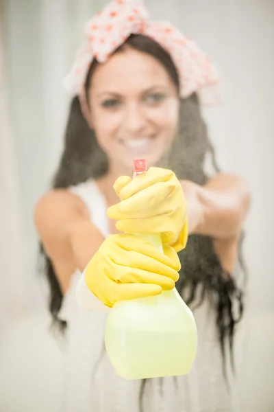Girl Cleaning Window — Stock Photo, Image