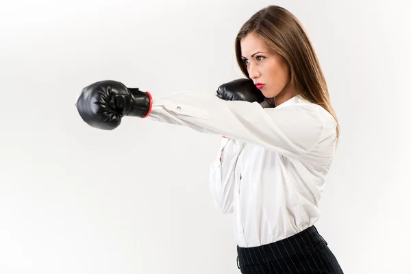 Серйозний бізнес-леді боксу — стокове фото