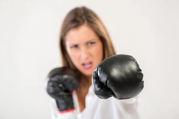 Boxing หนุ่มนักธุรกิจหญิง — ภาพถ่ายสต็อก