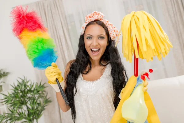 Girl Cleaning Home — Stock Photo, Image