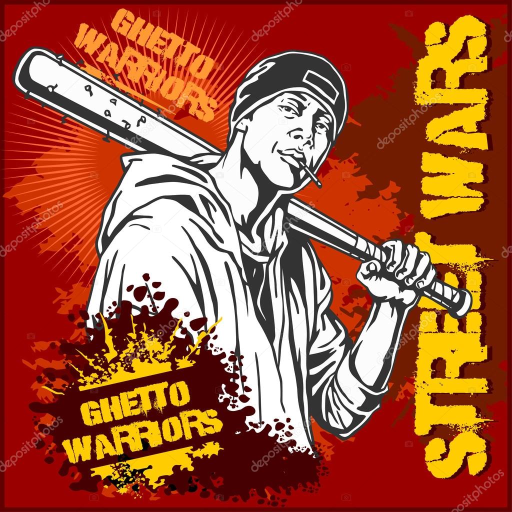 Hooligan with baseball bat. Ghetto Warriors. Gangster on dirty graffiti  background. Stock Vector Image by ©Digital-Clipart #104677222