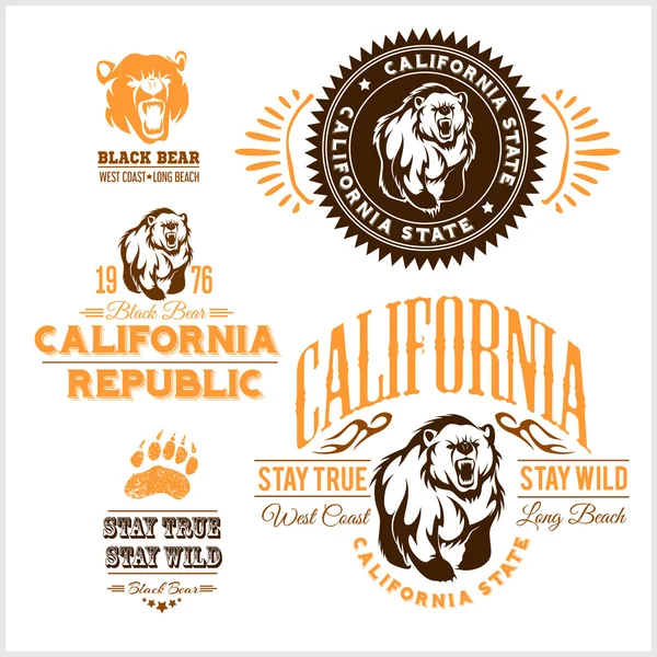 Set of stylish retro badges with bears - California Republic. Vector Graphics