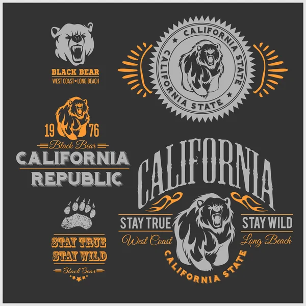 Set of stylish retro badges with bears - California Republic. Royalty Free Stock Illustrations