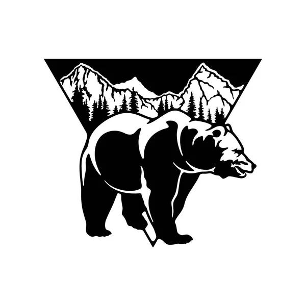 Bear, grizzly bear - forest landscape, Wildlife Stencils - Forest Silhouettes for Cricut, Wildlife clipart, png Cut file, iron on, vector, vinyl shirt design. Prints design for t-shirts. Stock Illustration