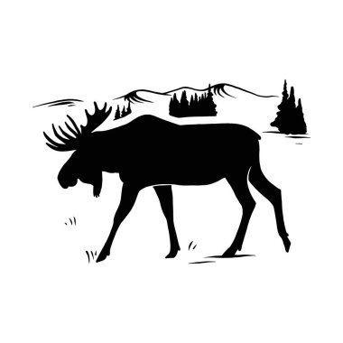 Horned Elk, moose - mountain landscape, Wildlife Stencils - mountain Silhouettes for Cricut, Wildlife clipart, png Cut file, vector, vinyl shirt design. vector