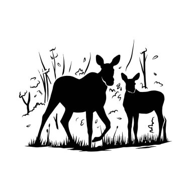 Moose, moose cow calf - mountain landscape, Wildlife Stencils - mountain Silhouettes for Cricut, Wildlife clipart, png Cut file, vector, vinyl shirt design. vector